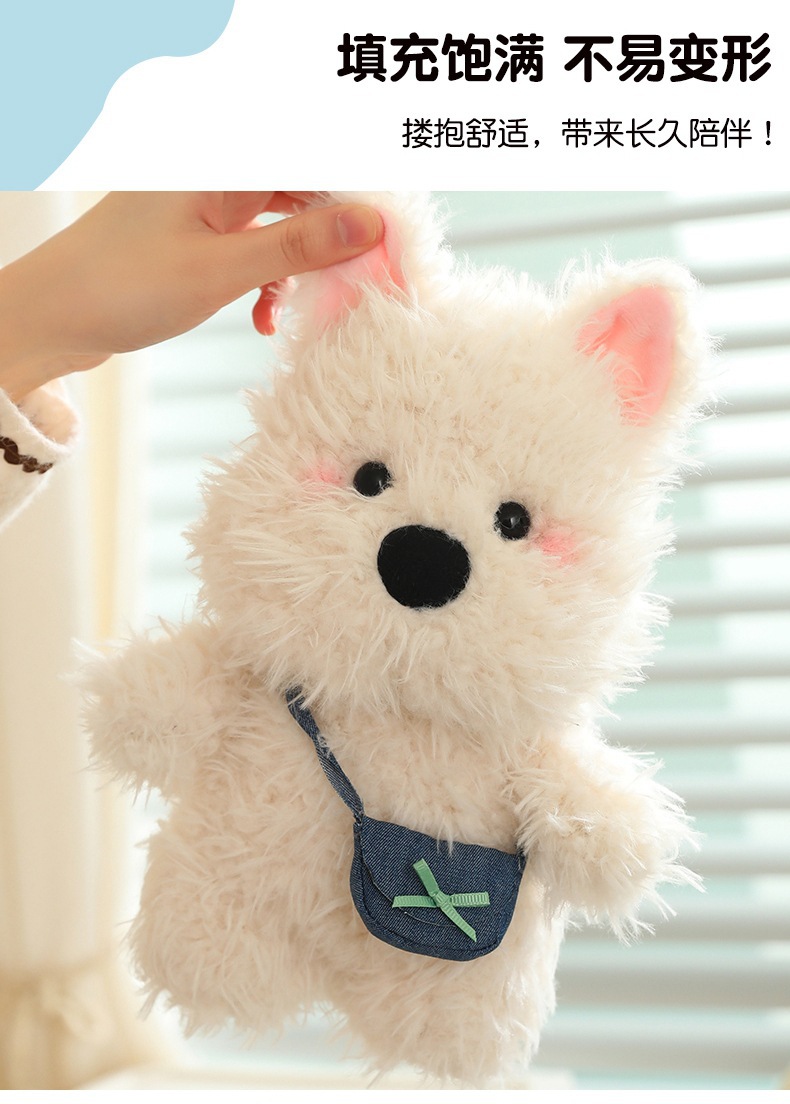 Cute Backpack West Highland Long-Haired Dog Stuffed Toy White Dog Doll Healing Dog Children's Doll Pillow