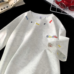 ヘビー刺繍Tシャツ半袖メンズ夏アイスシルククールアメリカンレトロトレンドルーズ半袖Tシャツトップ