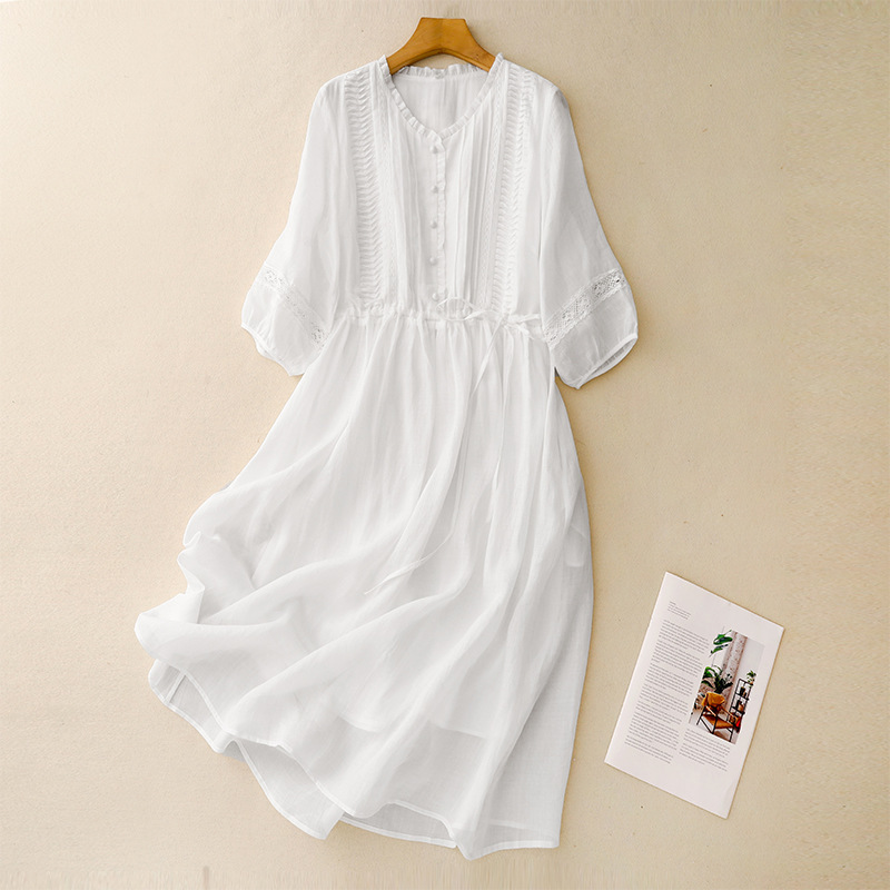 Real Shot White Ramie Loose Large Swing Dress Artistic Long Dress Holiday Style Elegant dress Beach Dress New Real Shot White Ramie Loose Large Swing Dress Artistic Long Dress Holiday Style Elegant dress Beach Dress New