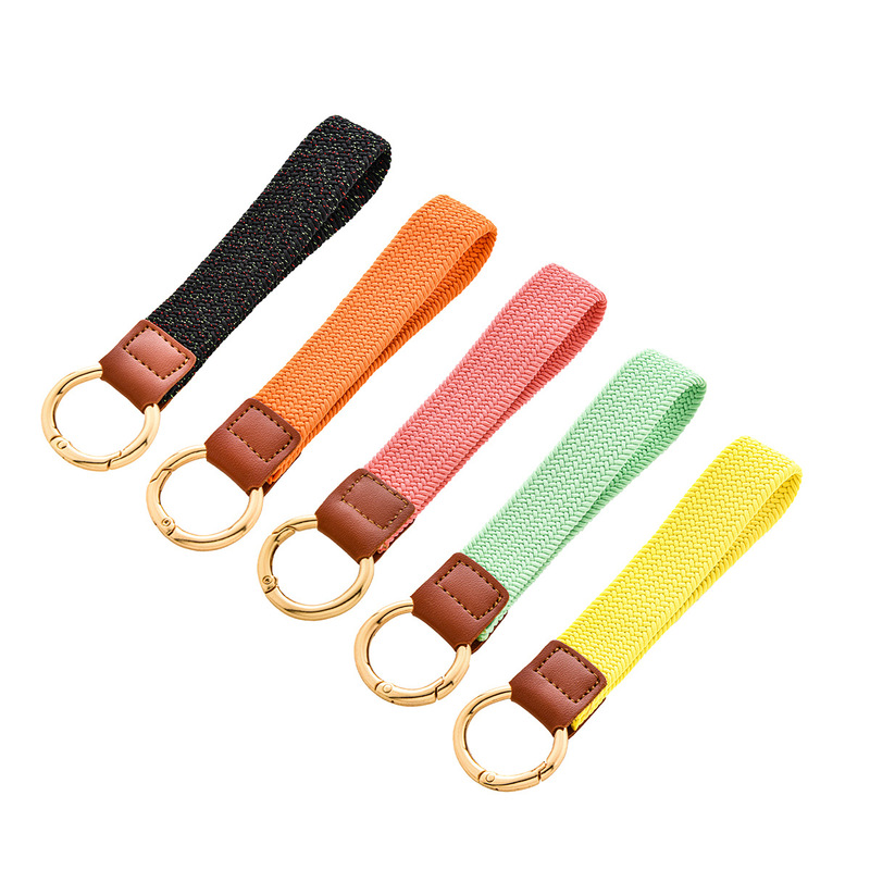 Cross-border Amazon Keychain Lanyard Woven Strap Wrist Keychain Wrist Strap Solid Color Woven New Key Ring
