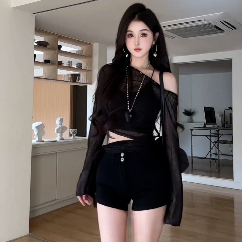 Pure Lust Sexy Sexy Slanted Shoulder Long-Sleeved T-Shirt for Women Spring and Summer New Design Sun Protection Blouse Thin Top