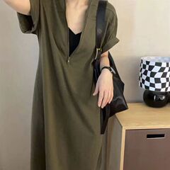大きいサイズのMMの復古の赫本のファスナーの長いワンピースの女性の夏の百合のvネックのスカートはゆったりしていて痩せています。