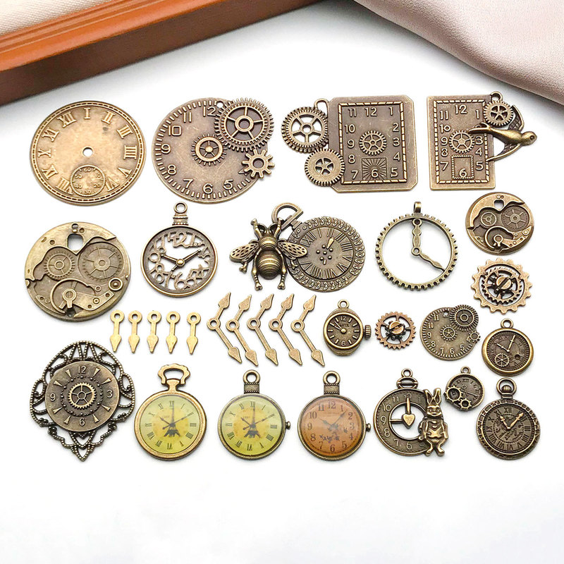 Cross-Border Retro Clock Steampunk Gear Clock Mechanical Pendant Pendant DIY Bracelet Necklace Jewelry Accessories