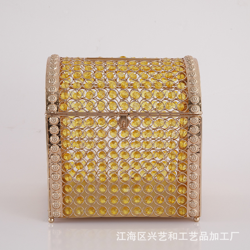 Caja decorativa estilo chino dorado con cristal transparente, joyero metálico elegante para sala o entrada