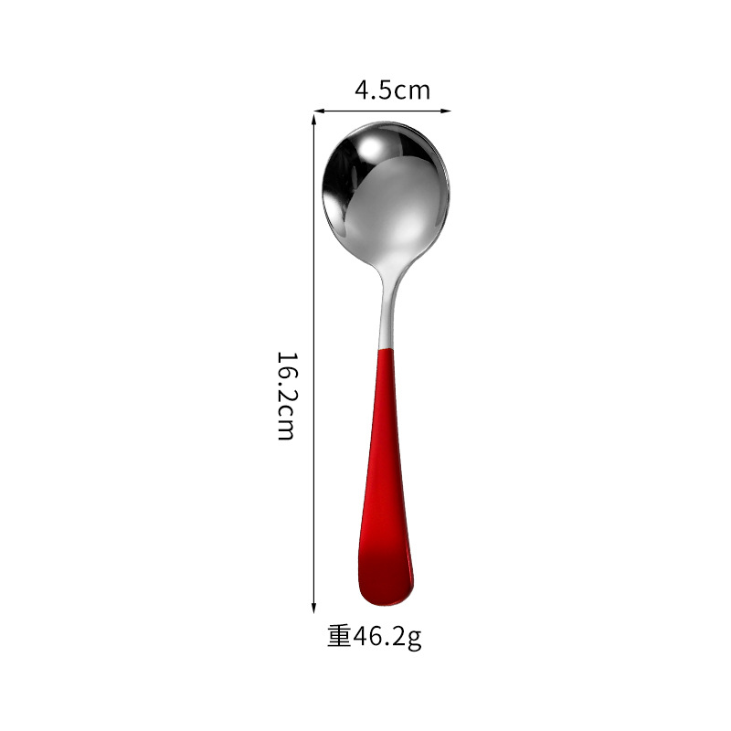 304 de acero inoxidable red cuchara roja ins cuchara de cabeza redonda engrosada hogar coreano cuchara redonda cuchara de arroz cuchara de postre