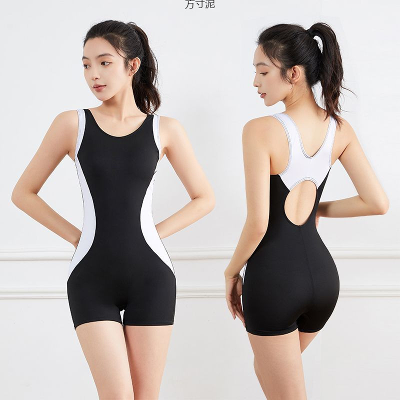 泳衣女新款连体平角裤专业训练运动款保守大码露背游泳馆温泉批发