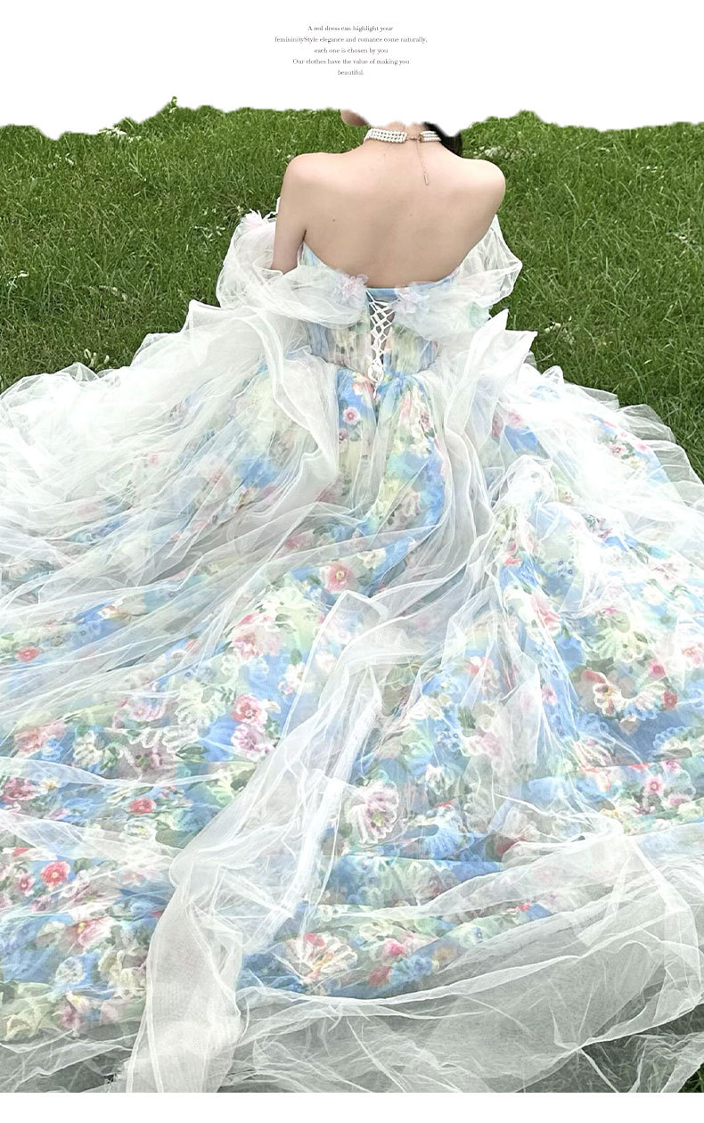 Elegant French Blue Evening Gown For Vocal Performance & Debutante Ball - Princess Style Dress With Full Skirt_ecoleips.com