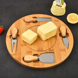 Cross-Border Stainless Steel Cheese Knife 4-Piece Set Gift Box Bamboo Cutting Board Cheese Board Chopping Board Bamboo Product Gift Box Set