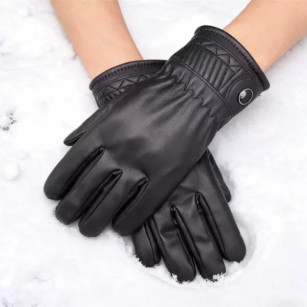 Men's and Women's Touch Screen Leather Gloves, Winter Warm, Waterproof, Windproof, Thickened and Fleece-Lined, Outdoor Motorcycle Riding Gloves