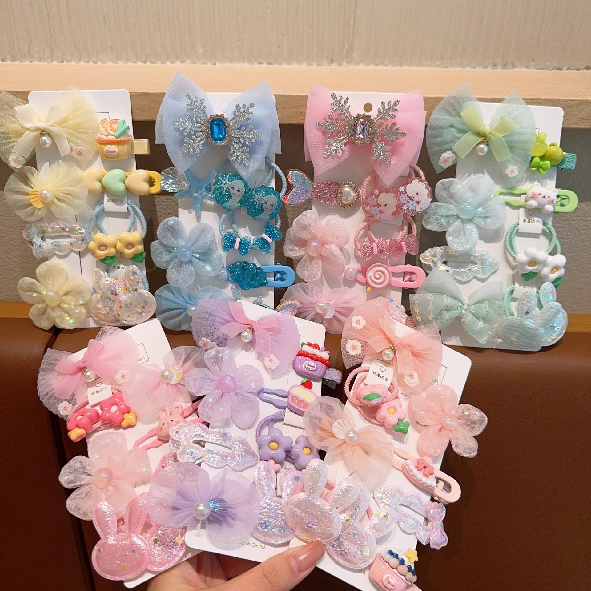 Niños Ice and Snow Strange clip de cabello conjunto de banda de goma de niña dibujos animados clip de cabello roto niñas clip de frangeo adornamiento para el cabello dulce