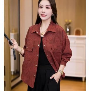 秋季新款衬衫女时尚翻领洋气时尚气质显瘦减龄长袖妈妈装外套|undefined