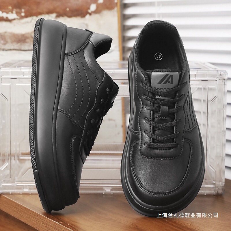 Men's Large Size Wide-Foot Shoes for Autumn and Winter, Leather Surface, Waterproof, Non-Slip, Widened and Elevated Thick Sole, Large Toe 4E Wide-Last Sports Sneakers