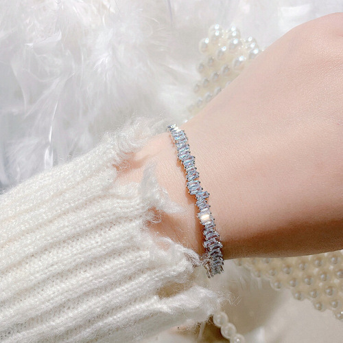 RAKOL European and American Cross-border Bestselling Geometric Irregular Zirconia Bracelet for Girls, Personality Lightweight Single Row Full Diamond Accessory