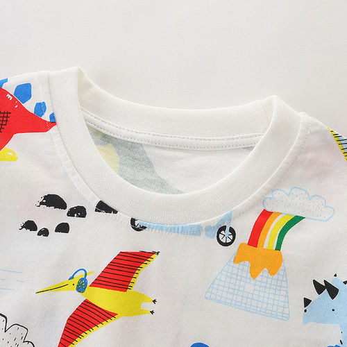 European and American Style Children's Summer Short Sleeve Outfit New Boys' Short Sleeve T-Shirt Set Cartoon Print One-Time Delivery