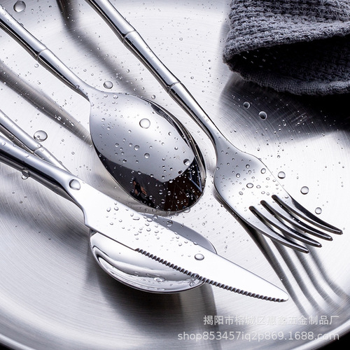 Cross-border creative bamboo handle 304 stainless steel tableware set Western food knife, fork and spoon steak knife, fork and spoon
