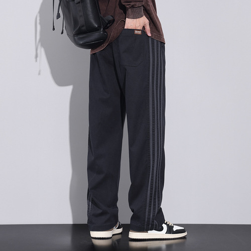 Premium Men's Fashion Trendy Tapered High Street Versatile Wide Leg Pants Lyocell Striped Floor-Length Casual Pants Men Autumn/Winter New Arrival