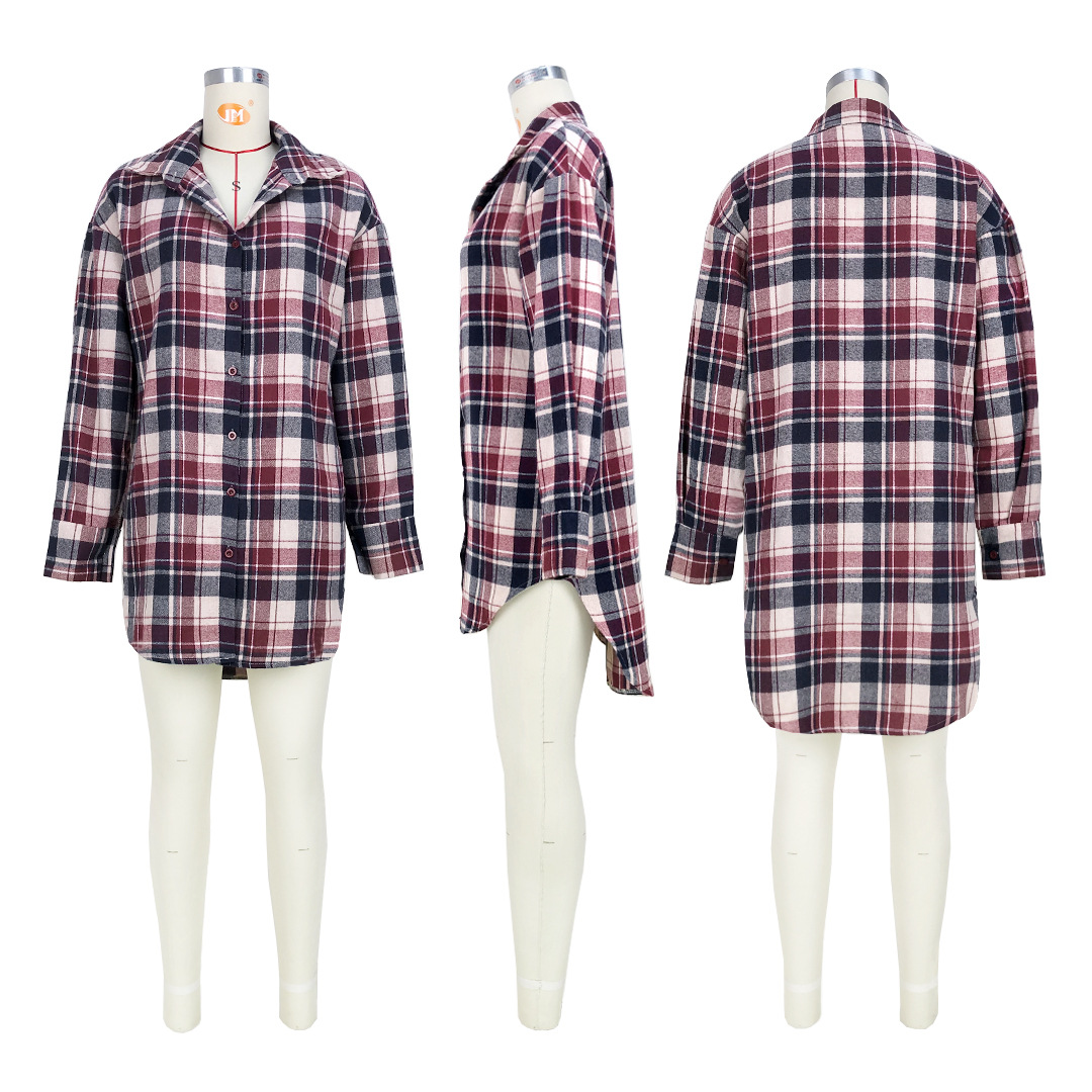 Women Clothing Comfortable Cotton Plaid Coat Shirt Dress 25 Women Clothing Comfortable Cotton Plaid Coat Shirt Dress