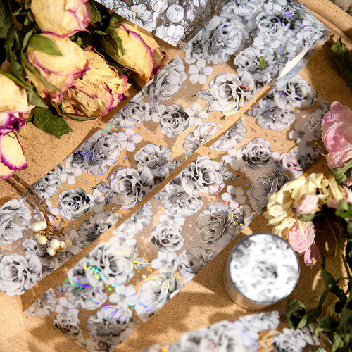 Twilight PET Tape Brocade Flower Series Silver Flower Handbook DIY Decorative Recycling Stickers 8 Types