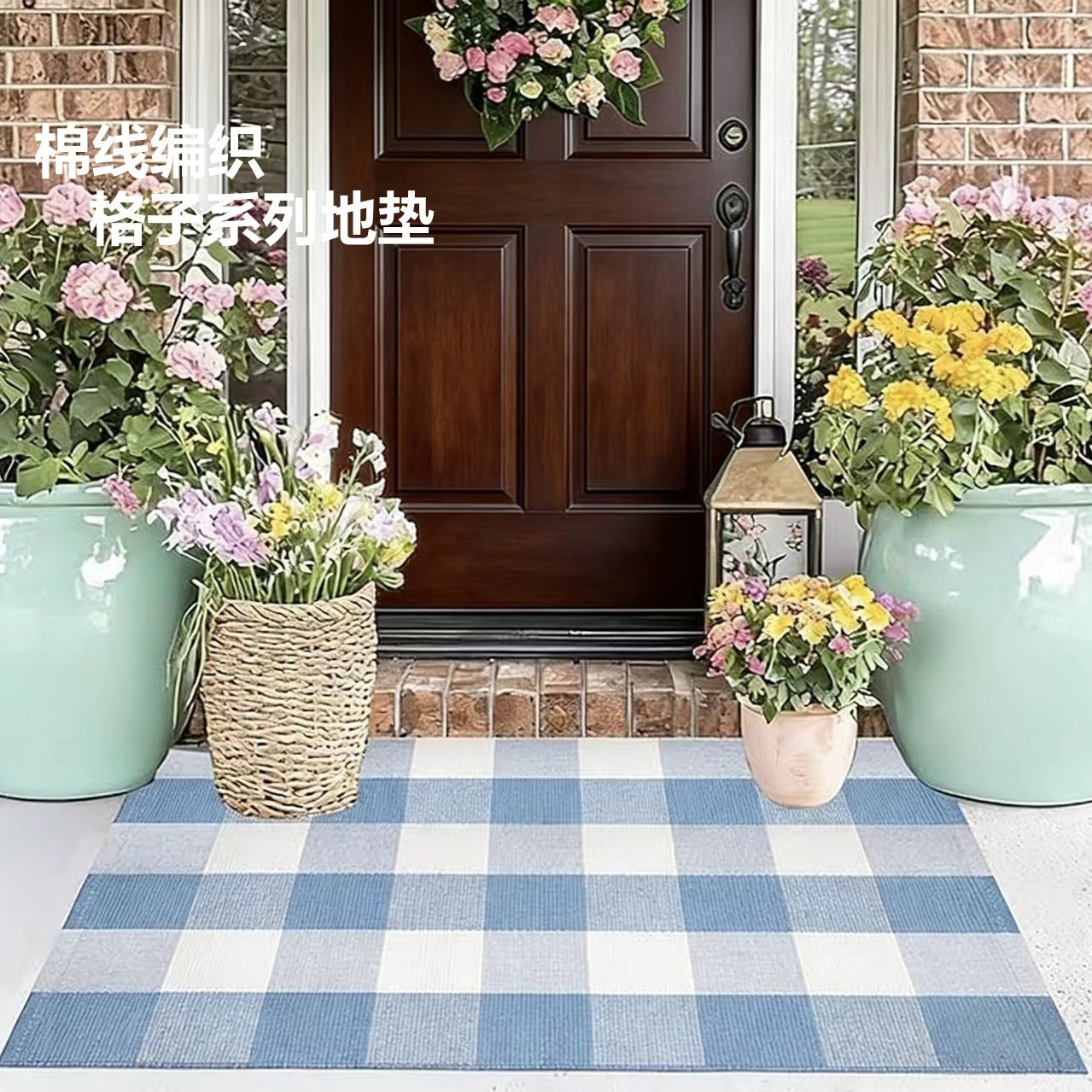 Nordic Style Black and White Plaid Carpet Cotton Thread Woven Floor Mat Plaid Series Living Room Kitchen Cotton and Linen Plaid Floor Mat Wholesale