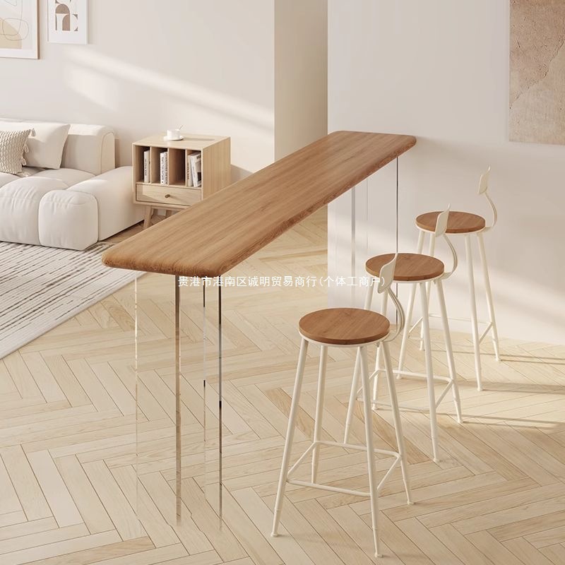 Acrylic Suspended Solid Wood Balcony Bar Table Simple Modern Home Wall-Mounted High-Legged Narrow Table Bar Table and Chair Combination