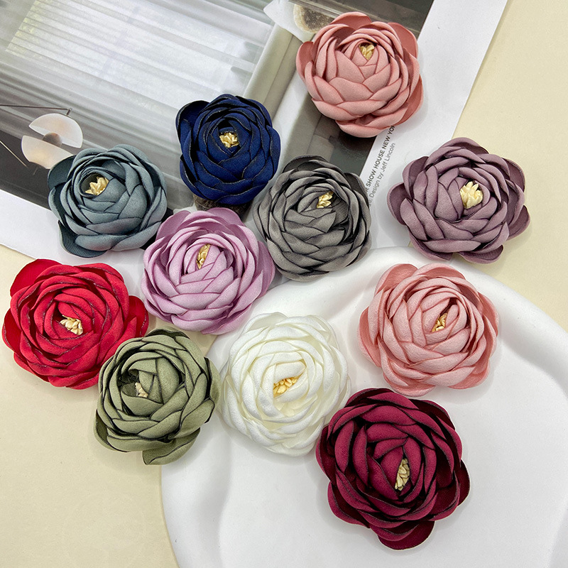 새로운 3 차원 수제 직물 장미 동백 꽃 굽기 가장자리 꽃 DIY 수제 액세서리 헤어 액세서리 브로치 액세서리