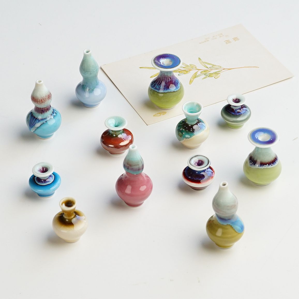 超迷你拇指花瓶摆件景德镇冰裂开片陶瓷中式微缩瓷瓶娃屋装饰摆设