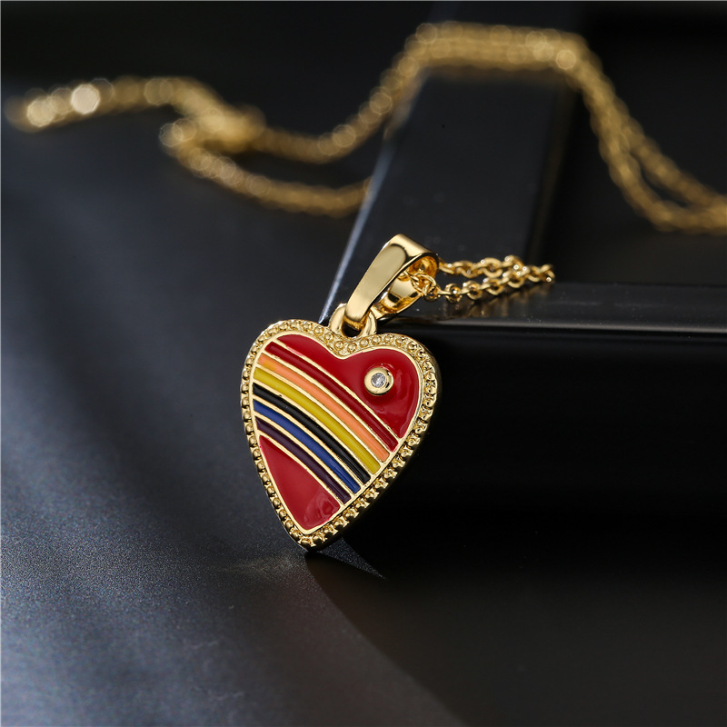 18k Fashion Rainbow Color Dripping Heart Inlaid Zircon Copper Necklace Wholesale Nihaojewelry display picture 3