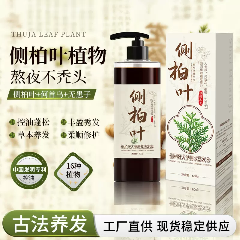 直播爆款侧柏叶人参洗发水去屑控油草本植物养发洗发原浆工厂批发