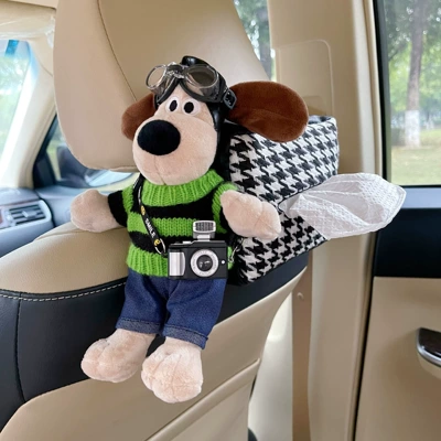 Cloud-Themed Car Tissue Box Hanging Style High-End Creative Cute Doll Car Decoration Ornament Car Tissue Hanging Bag (Car tissue box/set) - seat-style-green-black-sweater-black-camera-black-tissue-box-no-shoes