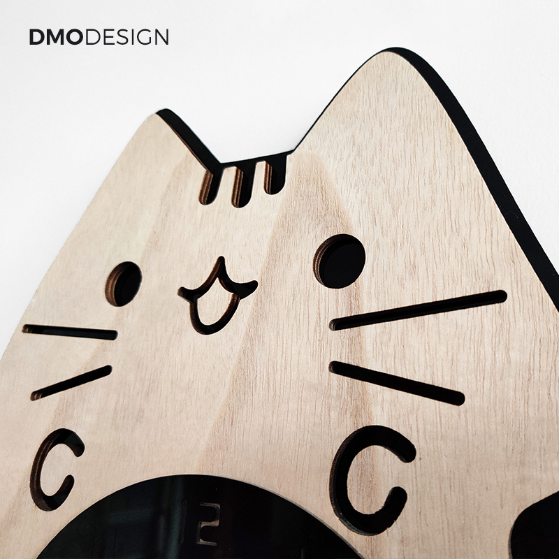 Reloj de pared de cola de gato Reloj de pared de dibujos animados de madera Reloj mudo Habitación de los niños Dormitorio Reloj creativo Reloj de oscilación