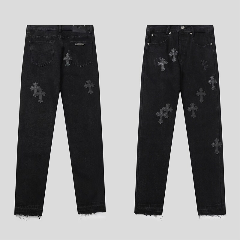 25 High Street American-Style Pants with Leather Cross Patch, Limited Edition, Loose and Stylish, Unisex, Washed Long Straight-Leg Jeans