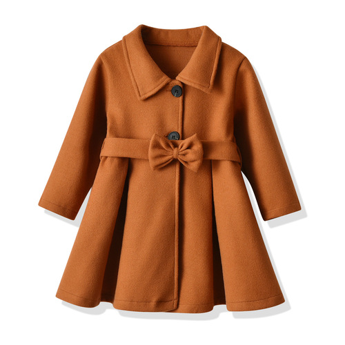 Children's Cross-border E-commerce Autumn Coat with Bowknot, Thick Korean-style Medium-length Wool Coat, Factory Wholesale