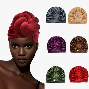 European and American Cross-Border Matte Gradient Knotted Headscarf New Ethnic Hat Three-Dimensional Twist Soft Hair Hat Wholesale Ethnic Style
