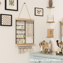 亚马逊木质首饰置物架悬挂式铁木结合带挂钩耳钉首饰架墙壁装饰