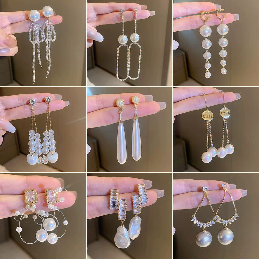 Серебряная игла из жемчуга, бусины, модные серьги в французском стиле, тренд сезона, интернет-зива, оптом