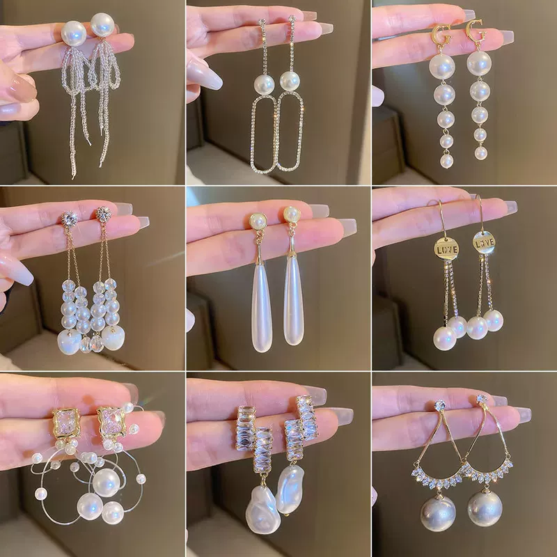 Серебряная игла из жемчуга, бусины, модные серьги в французском стиле, тренд сезона, интернет-зива, оптом