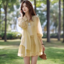 2025年夏季新款休闲长袖翻领衬衫宽松阔腿裤短裤两件套通勤套装女