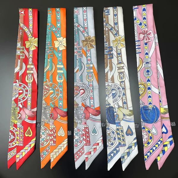 INS New Love Chain Tassel Women's Twill Silk Ribbon Tie Bag Ribbon Scarf Small Scarf Scarf