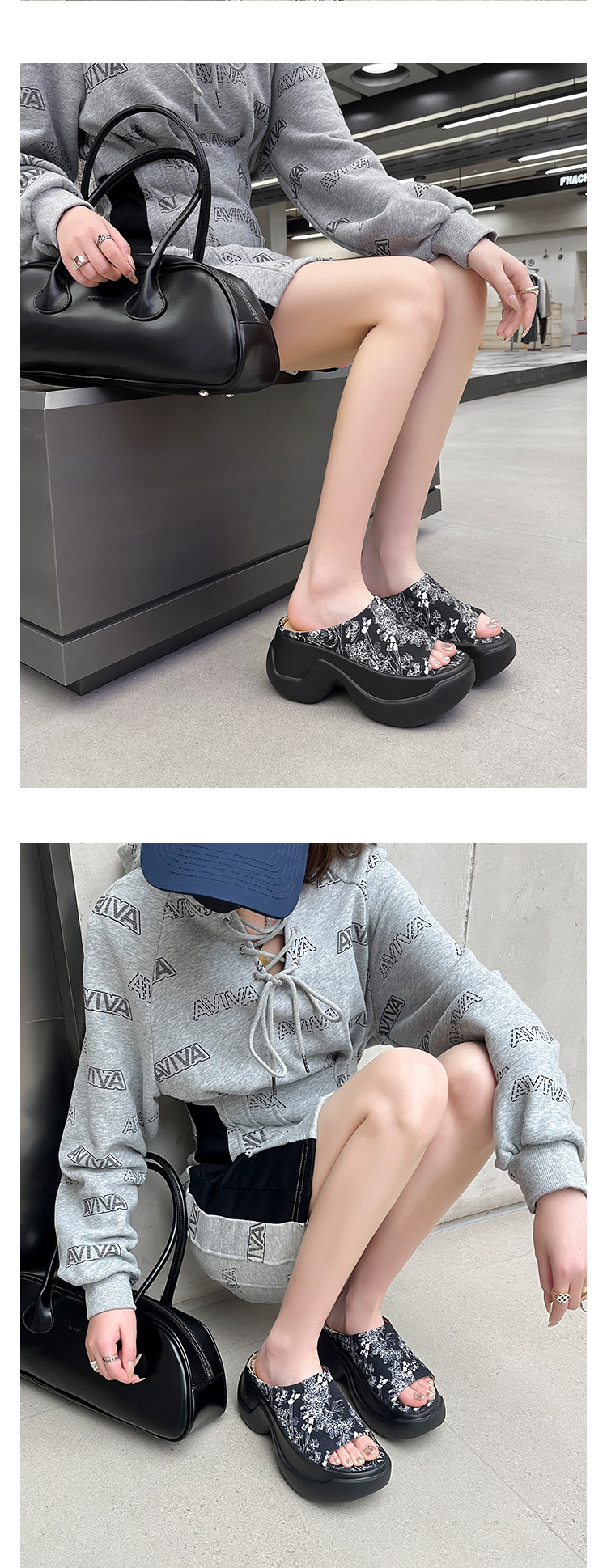 Dép xỏ ngón nữ đế dày thêu họa tiết phong cách Trung Quốc, gót cao phối sườn xám — Màu đen, Màu trắng chi tiết 11