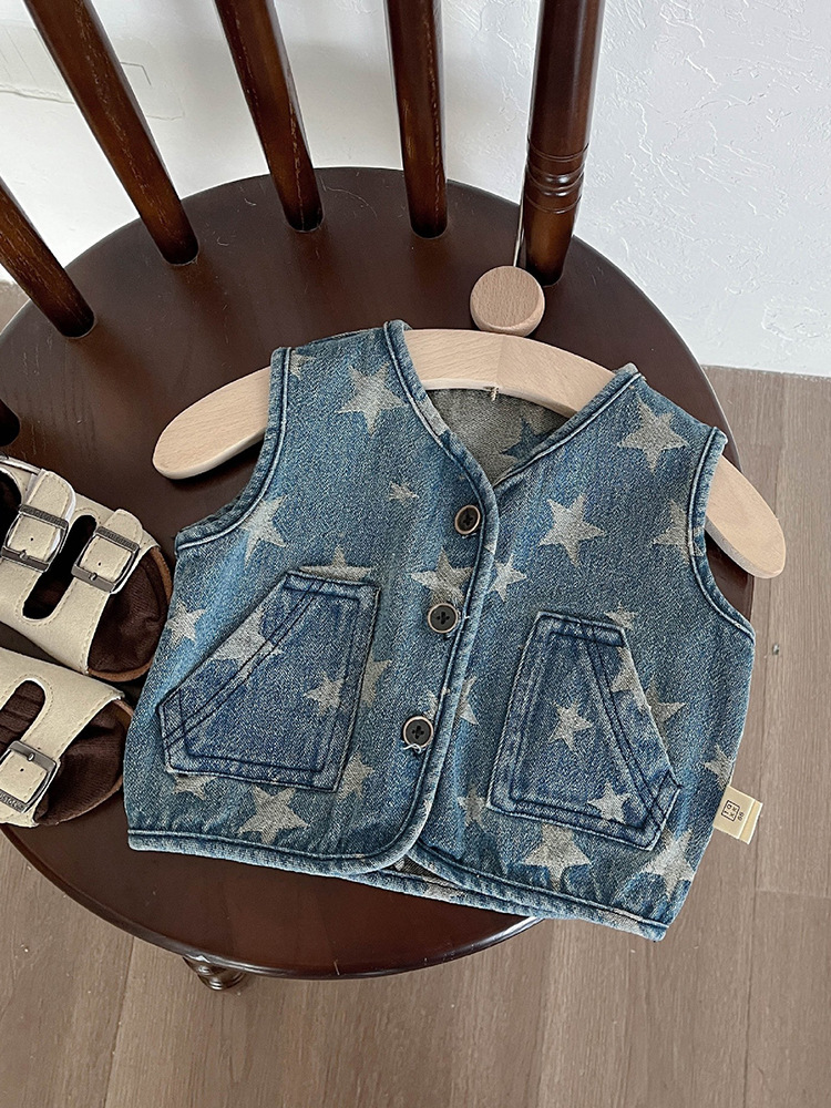 INS ropa para niños en línea celebridad Niños y niñas chaleco estrella primavera y otoño salida bebé casual Chaleco de mezclilla a juego
