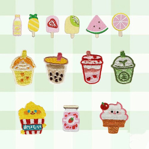 Treasure No. 1 Cute self-adhesive fruit popsicle pearl milk tea embroidery patch clothing patch diy hand account decoration