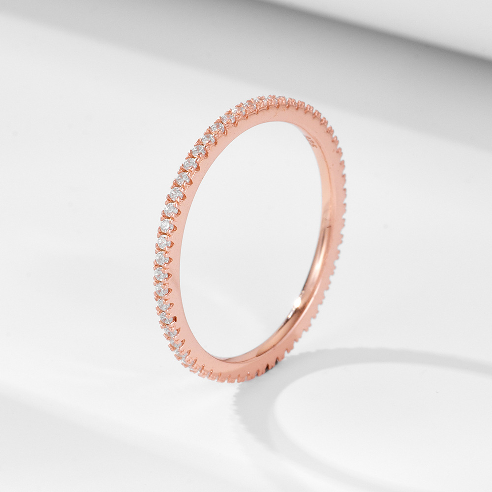 Elegant and Luxurious Stacked Style Single Row Micro-Paved Zircon Women's Sterling Silver Ring Engagement Women's Tail Ring White Golden Plated Rose Gold