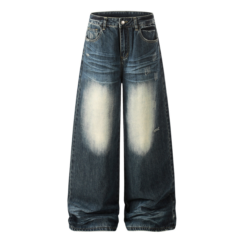 American Retro Washed Wide-Leg Jeans for Men and Women, 2026 Spring New Design, Relaxed Fit, Floor-Length Trendy Pants