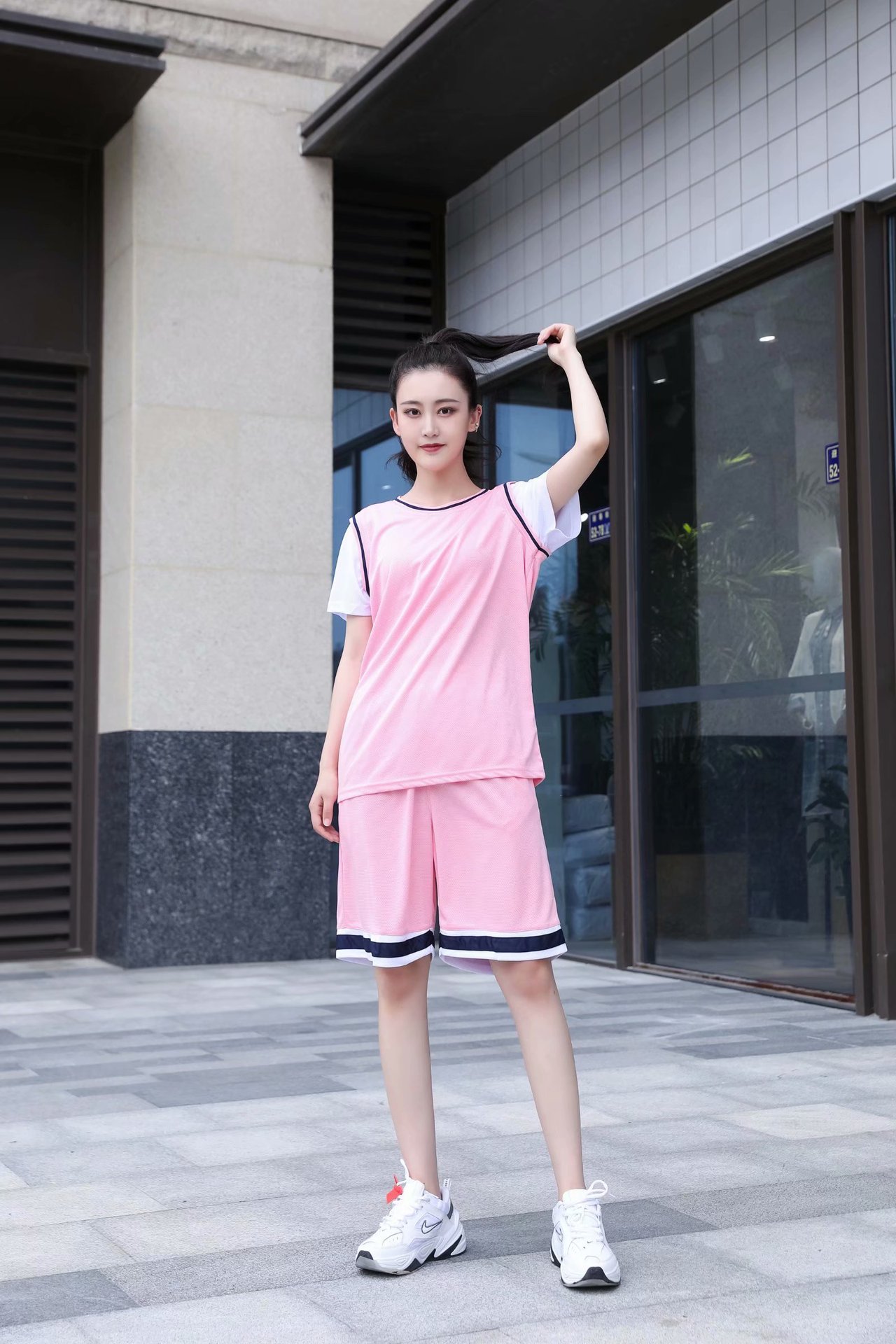 Short-sleeved Fake Two-piece Student Basketball Suit Girls' Suit Women's Breathable Sports Competition Team M-6XL