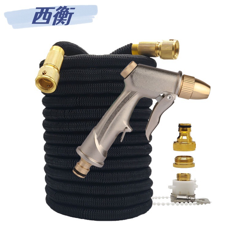 Cross-border hot sale foreign trade telescopic water pipe 3 times telescopic garden magic water pipe car wash water gun black suit