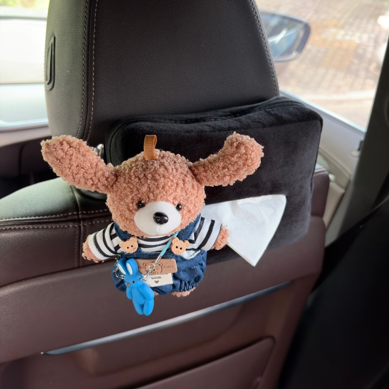 Creative car tissue box, car armrest tissue box, car interior decoration, hanging cute bear plush tissue bag