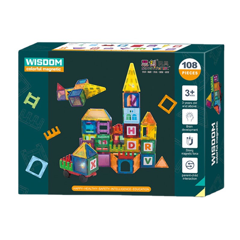 Children's Three-dimensional Building Putable Building Blocks Large Particles Building Houses Assembled Magnetic Toy Set Color Window Magnetic Film