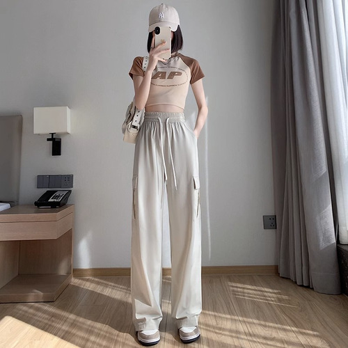 Quick-drying overalls women's summer new thin high-waist wide-leg pants loose casual slimming sun-proof American sports pants