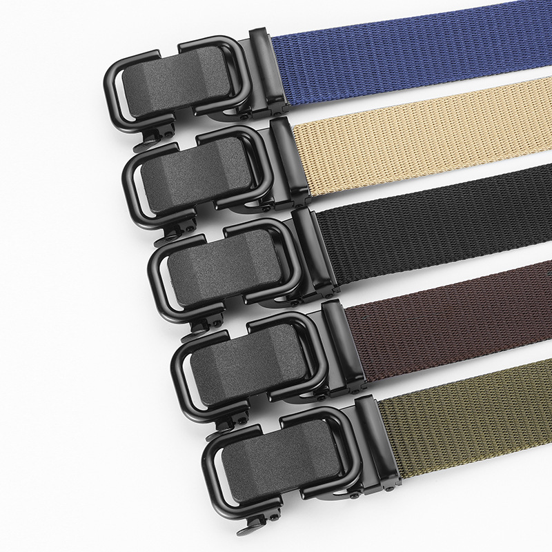 Cinturón con hebilla automática para hombre, tendencia, todo fósforo, sin perforaciones, cinturón para hombre, jeans de entrenamiento militar, pantalones tejidos, lona