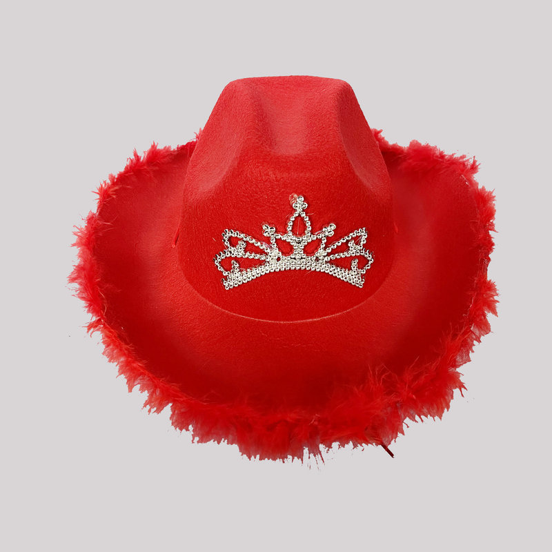 Sombrero de vaquero rojo de Navidad, estilo occidental, deshilachado, fiesta